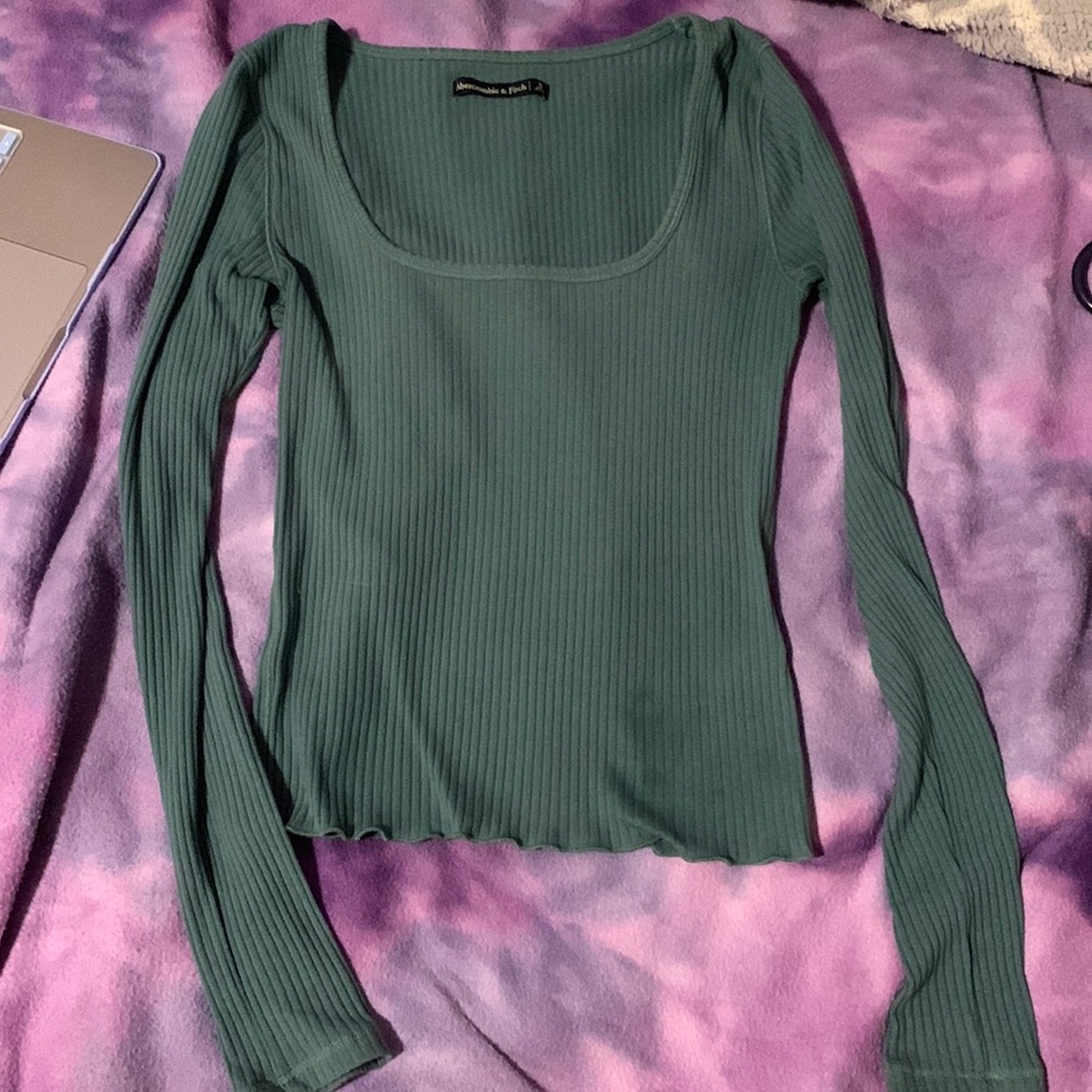 Abercrombie & Fitch Ribbed Teal Square Neck Top